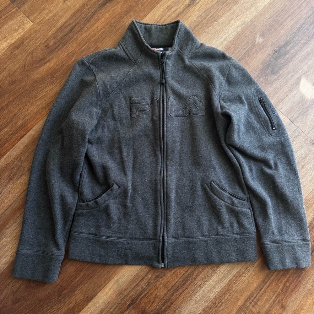FILA Gray Full Zip Up Mock-neck Sweater Size: M Y2K Athleisure Logo Track Jacket - Picture 2 of 8